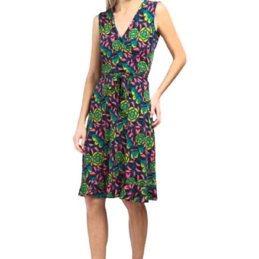 Leota Marche Fleur Sleeveless Wrap Ruffle Hem Dress‎